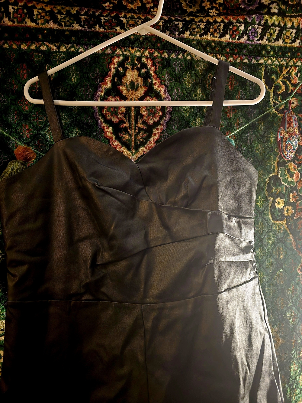 Unique Vintage Black Faux Leather Strapless Jumpsuit